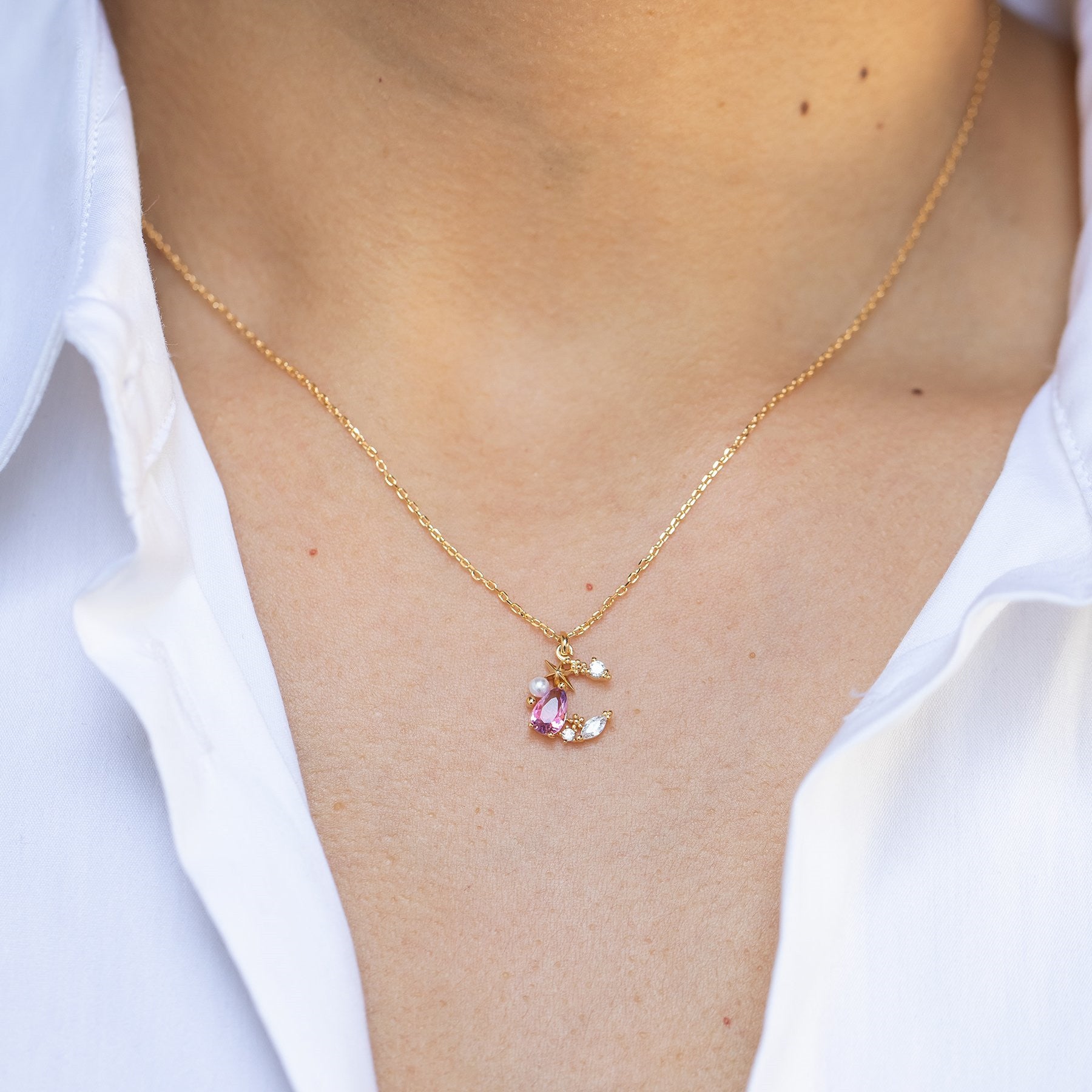 Wholesale Star and Moon Element 18K Gold Preserved Color Necklaces